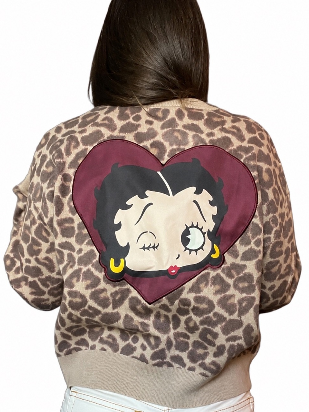 Betty Boop Beige & Maroon Leopard Cardigan NWT